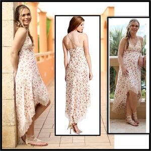 Guess Floral Lace High Low Maxi Slip Dress SZ M $108